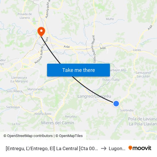 [Entregu, L'/Entrego, El]  La Central [Cta 00439] to Lugones map