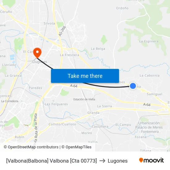 [Valbona|Balbona]  Valbona [Cta 00773] to Lugones map