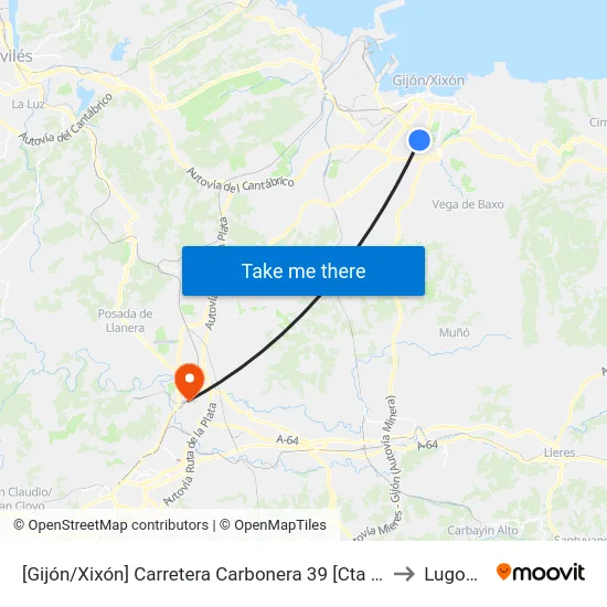 [Gijón/Xixón]  Carretera Carbonera 39 [Cta 00789] to Lugones map