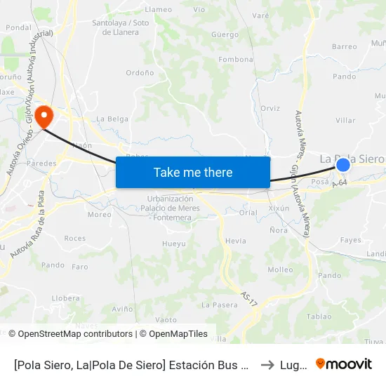 [Pola Siero, La|Pola De Siero]  Estación Bus Pola De Siero [Cta 00810] to Lugones map