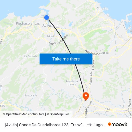 [Avilés]  Conde De Guadalhorce 123 -Tranvía [Cta 01043] to Lugones map