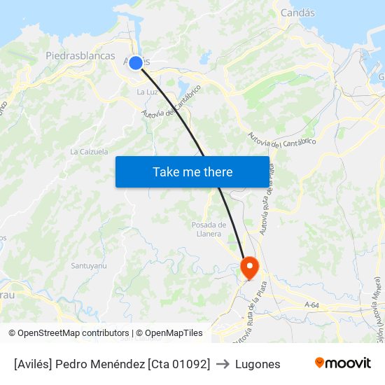 [Avilés]  Pedro Menéndez [Cta 01092] to Lugones map