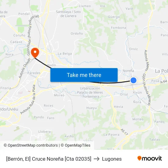 [Berrón, El]  Cruce Noreña [Cta 02035] to Lugones map