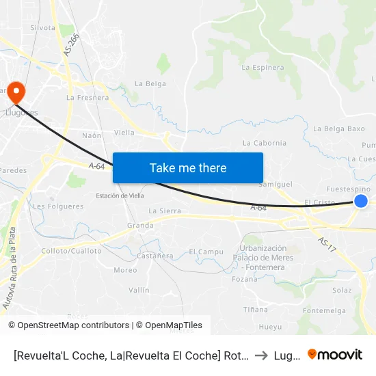 [Revuelta'L Coche, La|Revuelta El Coche]  Rotonda Argüelles [Cta 02041] to Lugones map