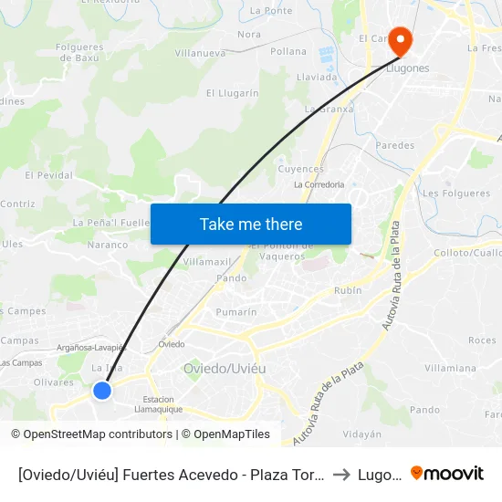 [Oviedo/Uviéu]  Fuertes Acevedo - Plaza Toros [Cta 02064] to Lugones map