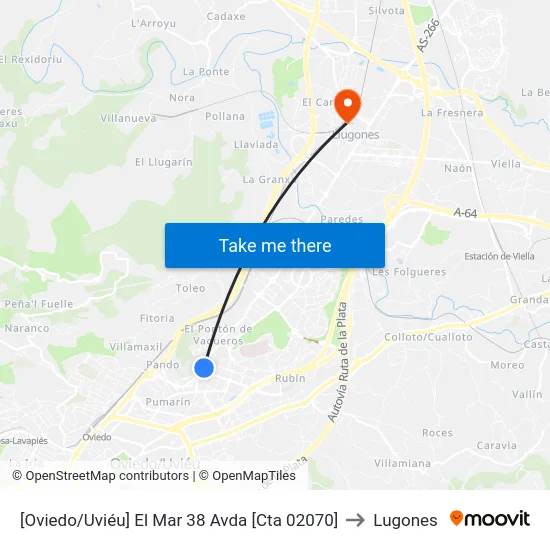 [Oviedo/Uviéu]  El Mar 38 Avda [Cta 02070] to Lugones map