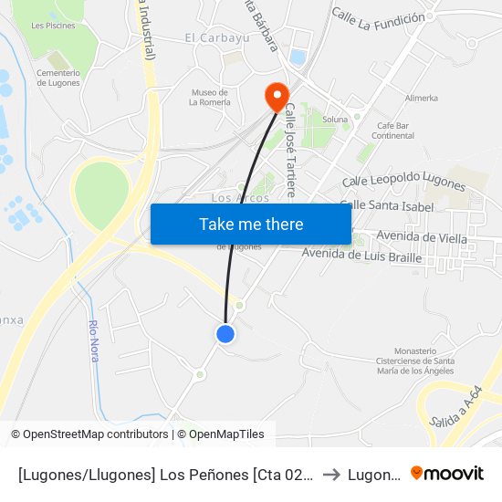 [Lugones/Llugones]  Los Peñones [Cta 02074] to Lugones map