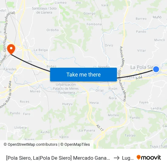 [Pola Siero, La|Pola De Siero]  Mercado Ganado - Venta La Uña [Cta 02139] to Lugones map