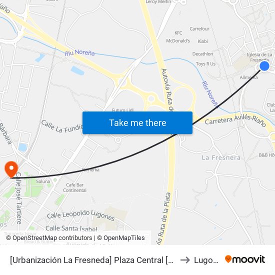 [Urbanización La Fresneda]  Plaza Central [Cta 02347] to Lugones map