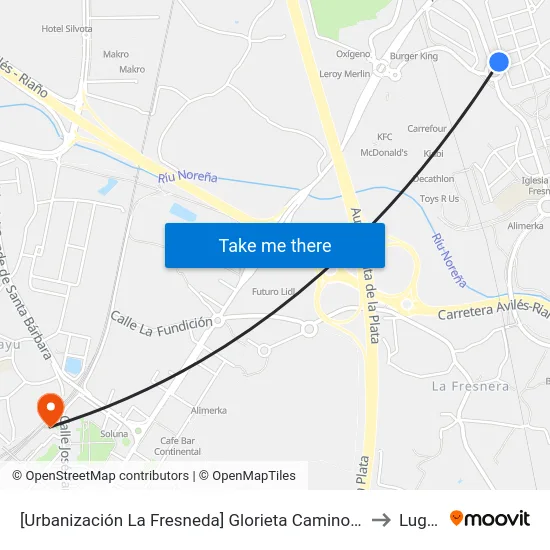 [Urbanización La Fresneda]  Glorieta Camino De Santiago [Cta 02349] to Lugones map