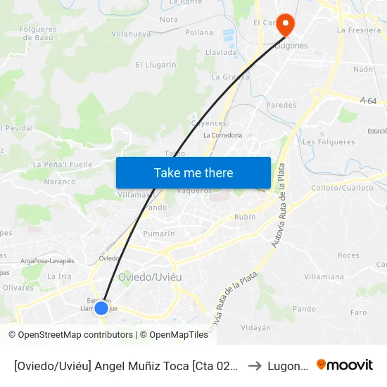 [Oviedo/Uviéu]  Angel Muñiz Toca [Cta 02631] to Lugones map