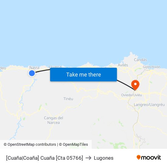 [Cuaña|Coaña]  Cuaña [Cta 05766] to Lugones map