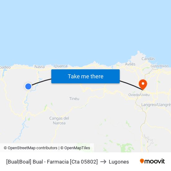 [Bual|Boal]  Bual - Farmacia  [Cta 05802] to Lugones map
