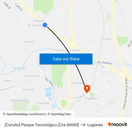 [Coruño]  Parque Tecnológico [Cta 06080] to Lugones map