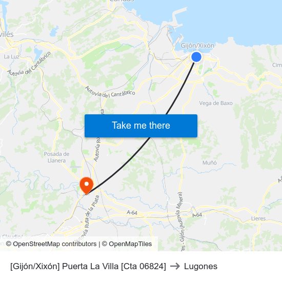 [Gijón/Xixón]  Puerta La Villa [Cta 06824] to Lugones map