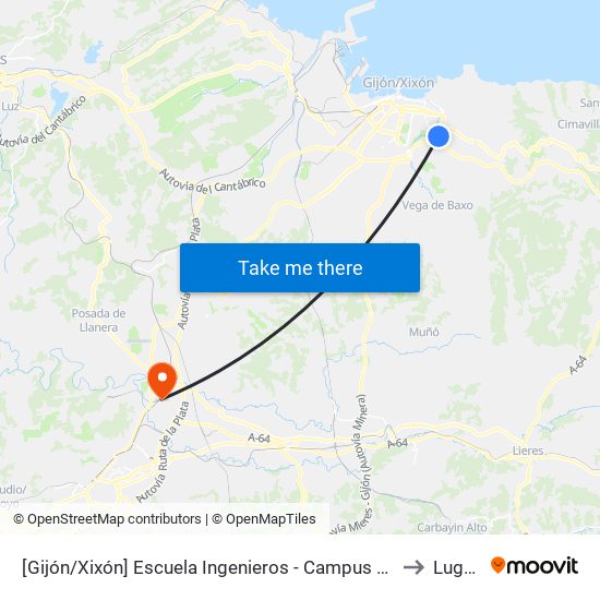 [Gijón/Xixón]  Escuela Ingenieros - Campus Viesques [Cta 06903] to Lugones map