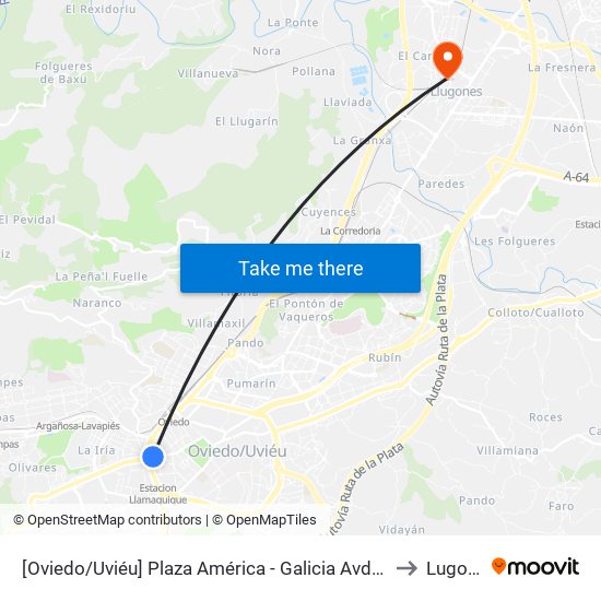 [Oviedo/Uviéu]  Plaza América - Galicia Avda [Cta 07307] to Lugones map