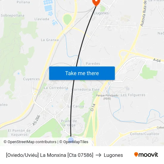 [Oviedo/Uviéu]  La Monxina [Cta 07586] to Lugones map