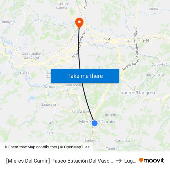[Mieres Del Camín]  Paseo Estación Del Vasco - Manuel Llaneza [Cta 09001] to Lugones map