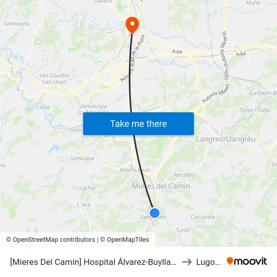 [Mieres Del Camín]  Hospital Álvarez-Buylla [Cta 16745] to Lugones map