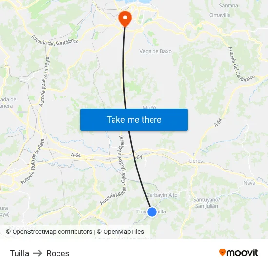 Tuilla to Roces map
