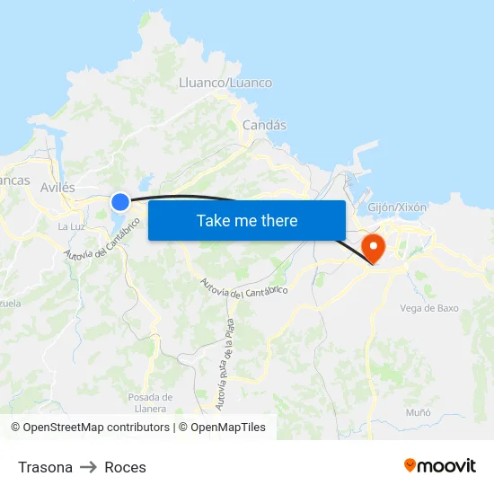 Trasona to Roces map