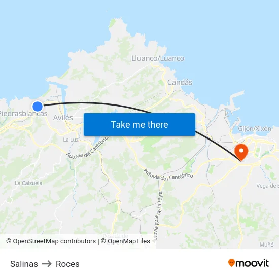 Salinas to Roces map