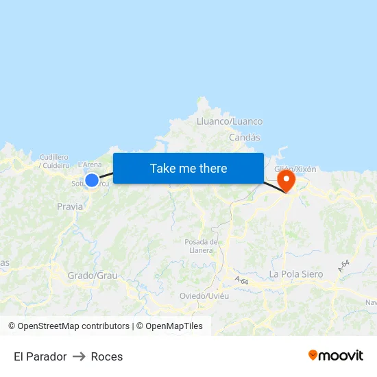 El Parador to Roces map