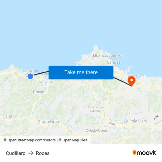 Cudillero to Roces map