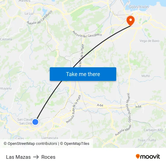 Las Mazas to Roces map