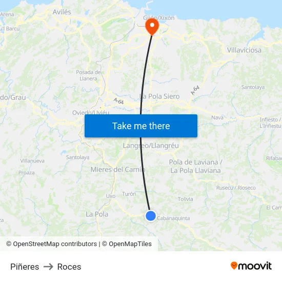 Piñeres to Roces map