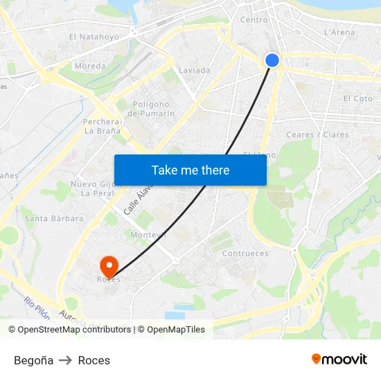 Begoña to Roces map