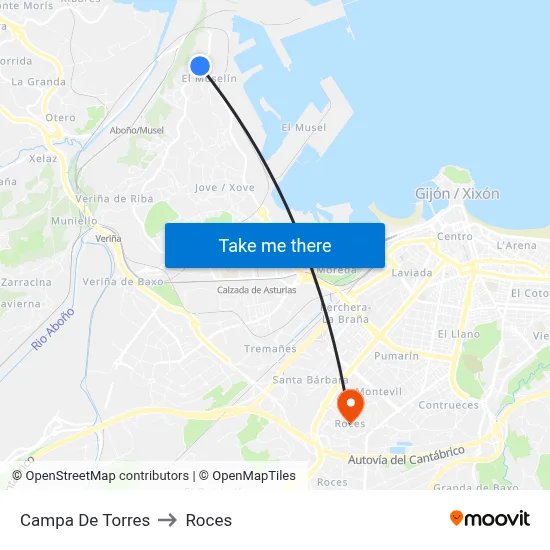 Campa De Torres to Roces map