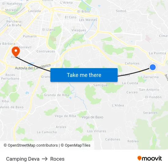 Camping Deva to Roces map