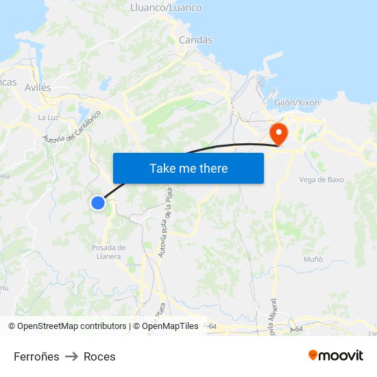 Ferroñes to Roces map