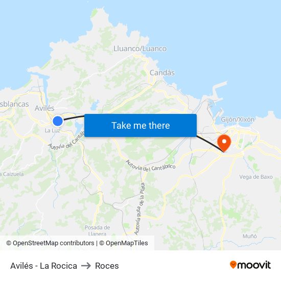 Avilés - La Rocica to Roces map