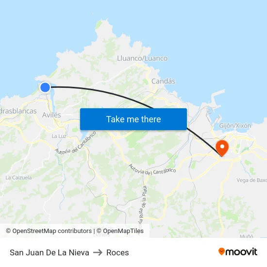 San Juan De La Nieva to Roces map