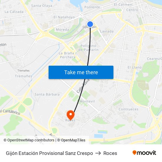 Gijón Estación Provisional Sanz Crespo to Roces map
