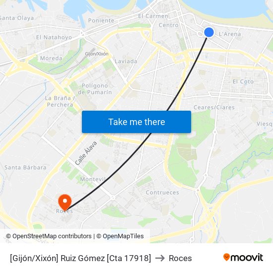 [Gijón/Xixón]  Ruiz Gómez [Cta 17918] to Roces map