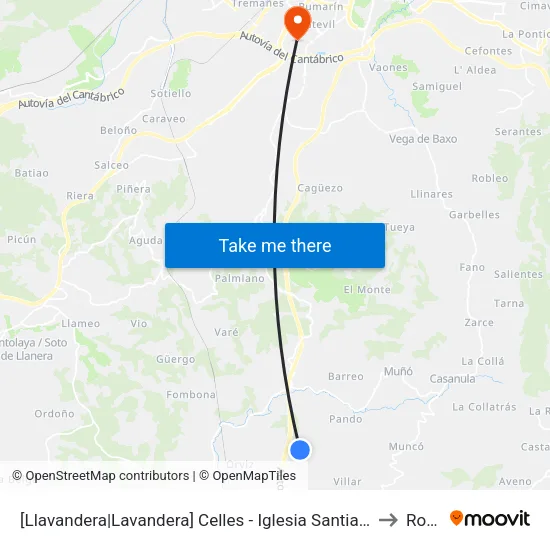 [Llavandera|Lavandera]  Celles - Iglesia Santianes [Cta 15701] to Roces map