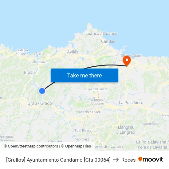 [Grullos]  Ayuntamiento Candamo [Cta 00064] to Roces map