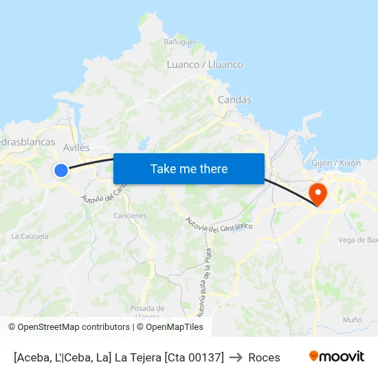 [Aceba, L'|Ceba, La]  La Tejera [Cta 00137] to Roces map
