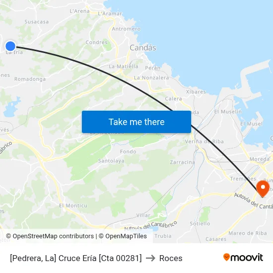 [Pedrera, La]  Cruce Ería [Cta 00281] to Roces map