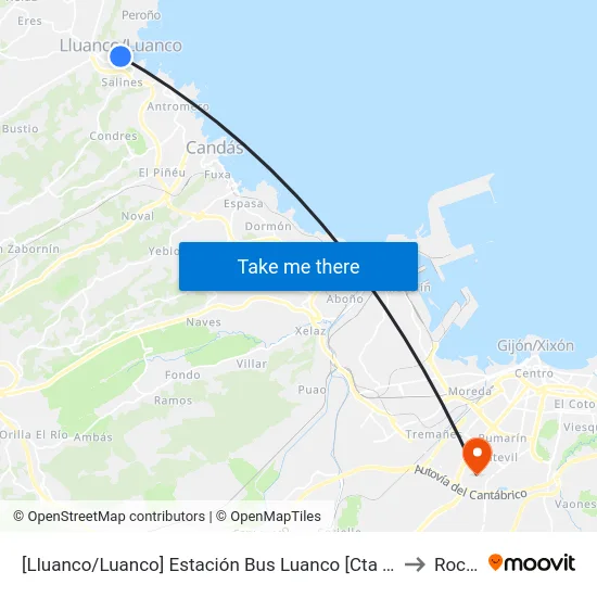 [Lluanco/Luanco]  Estación Bus Luanco [Cta 00299] to Roces map