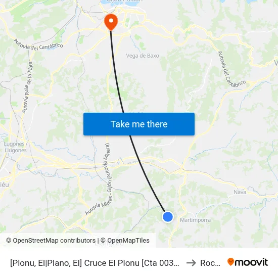 [Plonu, El|Plano, El]  Cruce El Plonu [Cta 00364] to Roces map