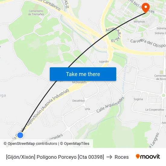[Gijón/Xixón]  Polígono Porceyo [Cta 00398] to Roces map