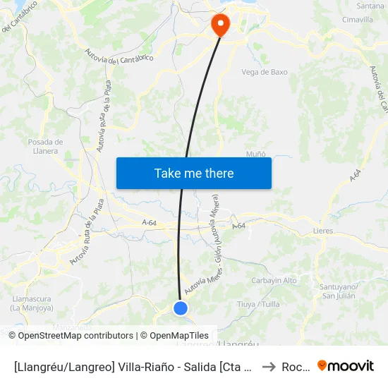 [Llangréu/Langreo]  Villa-Riaño - Salida [Cta 00400] to Roces map