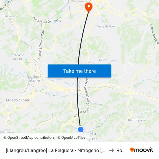 [Llangréu/Langreo]  La Felguera - Nitrógeno [Cta 00411] to Roces map