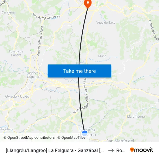 [Llangréu/Langreo]  La Felguera - Ganzábal [Cta 00419] to Roces map