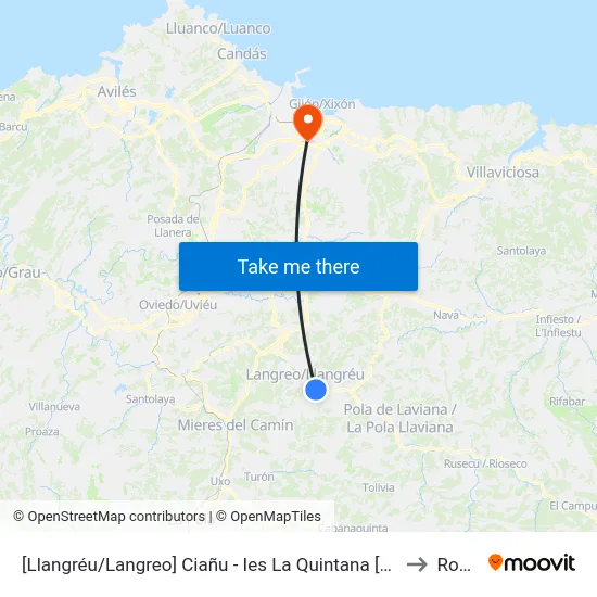 [Llangréu/Langreo]  Ciañu - Ies La Quintana [Cta 00428] to Roces map